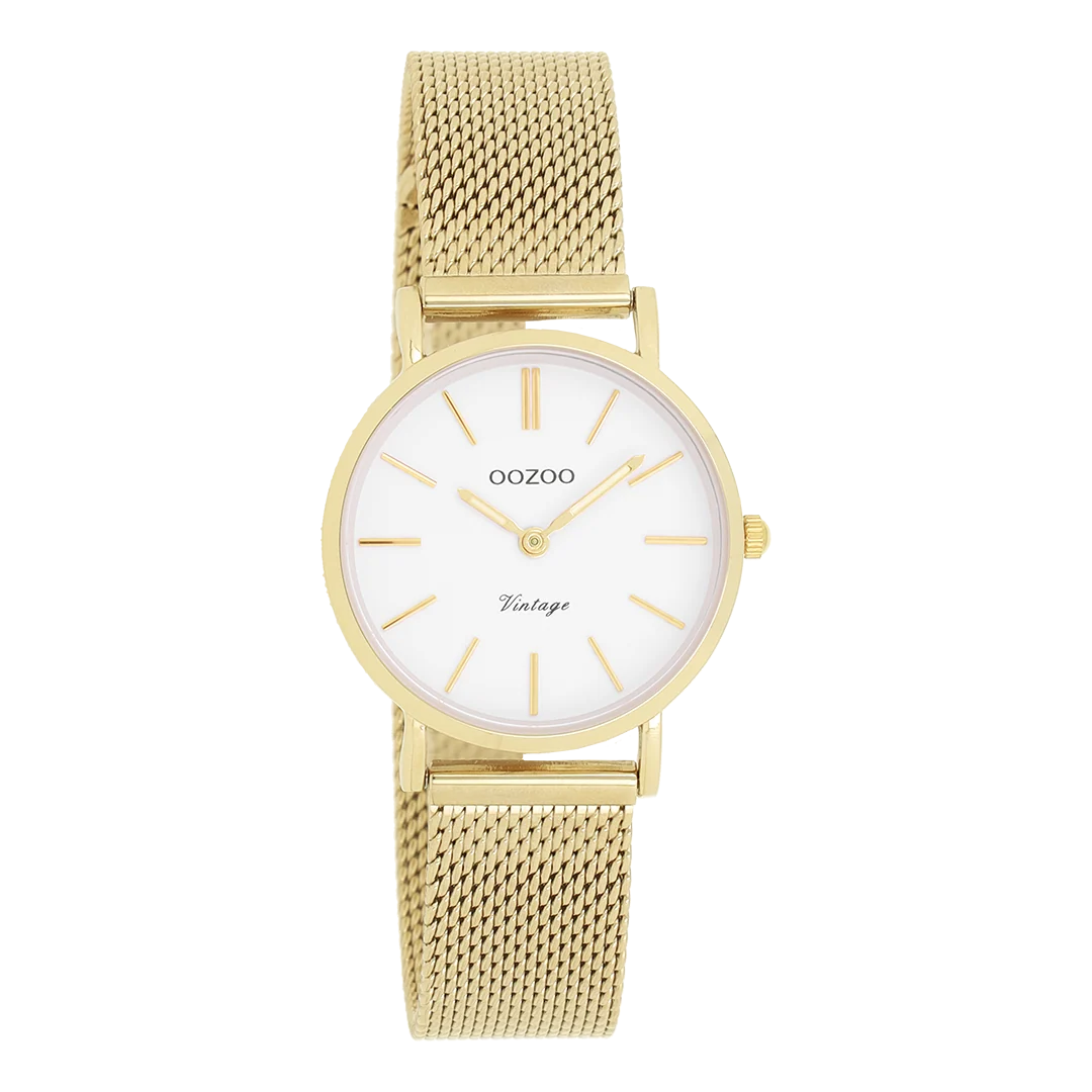 Goudkleurige OOZOO horloge met goudkleurige metalen mesh armband