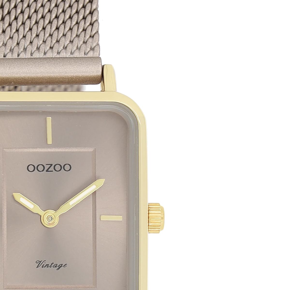 Goudkleurige OOZOO horloge met taupe metalen mesh armband