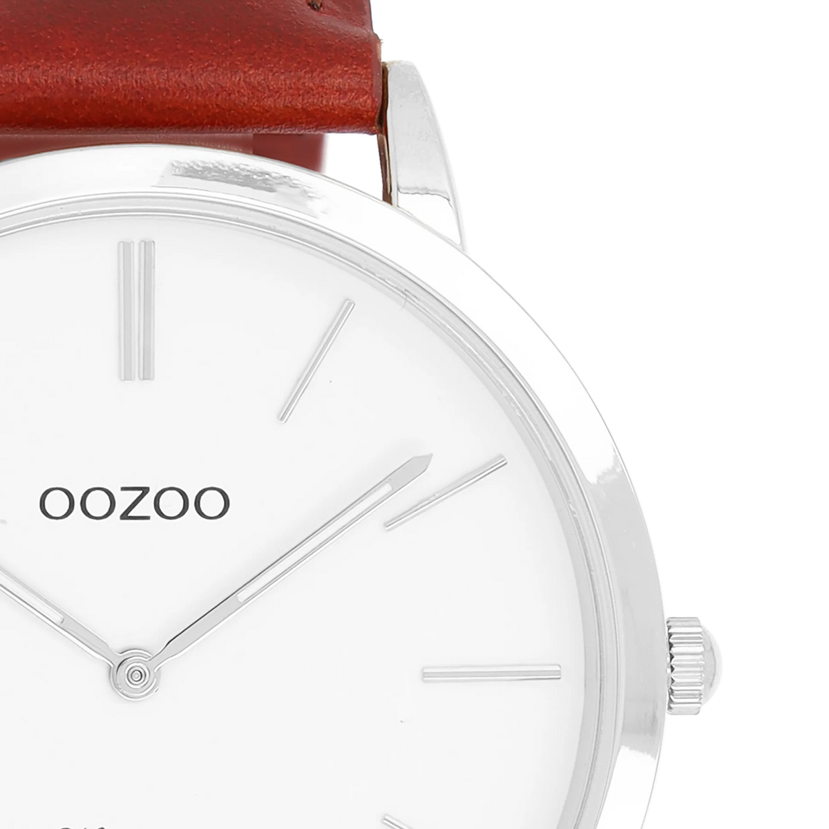 Zilverkleurige OOZOO horloge met leren band in bruin
