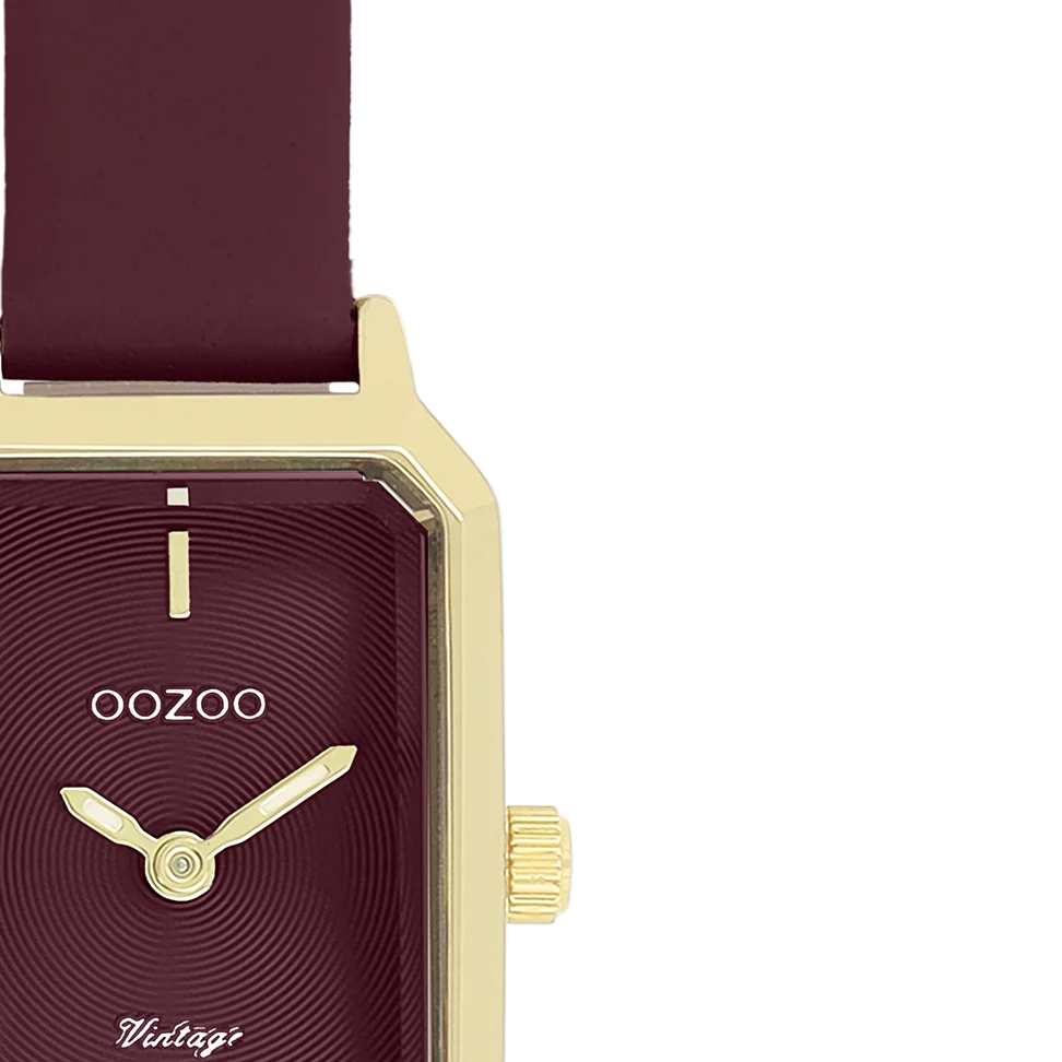 Goudkleurige OOZOO horloge met bordeaux rode leren band