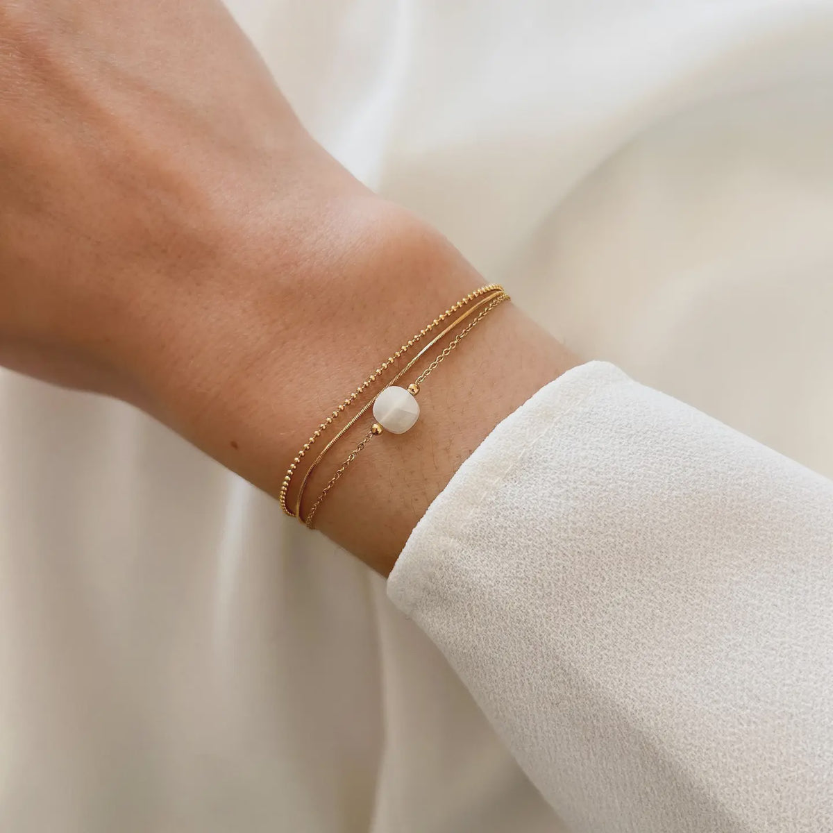Armband met witte agaat Stainless Steel