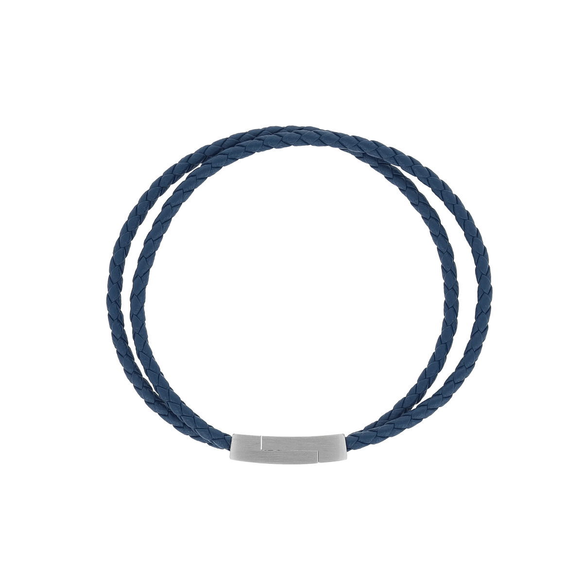 Blauwe gevlochten leren armband