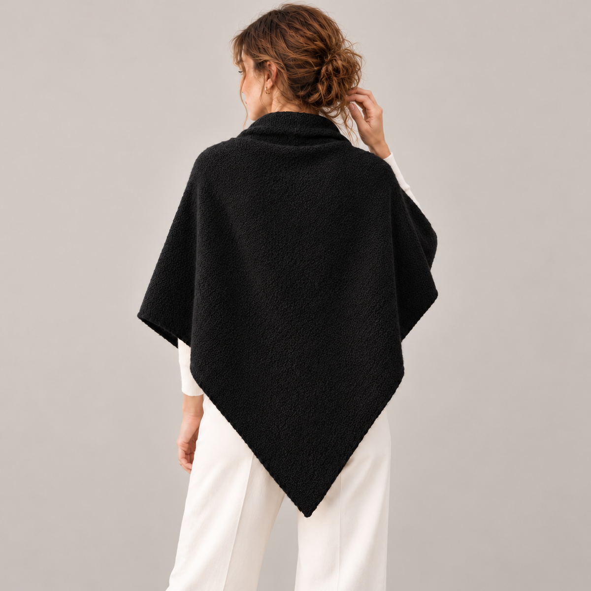 Sjaal driehoekige poncho met lus 2-in-1 Zwart