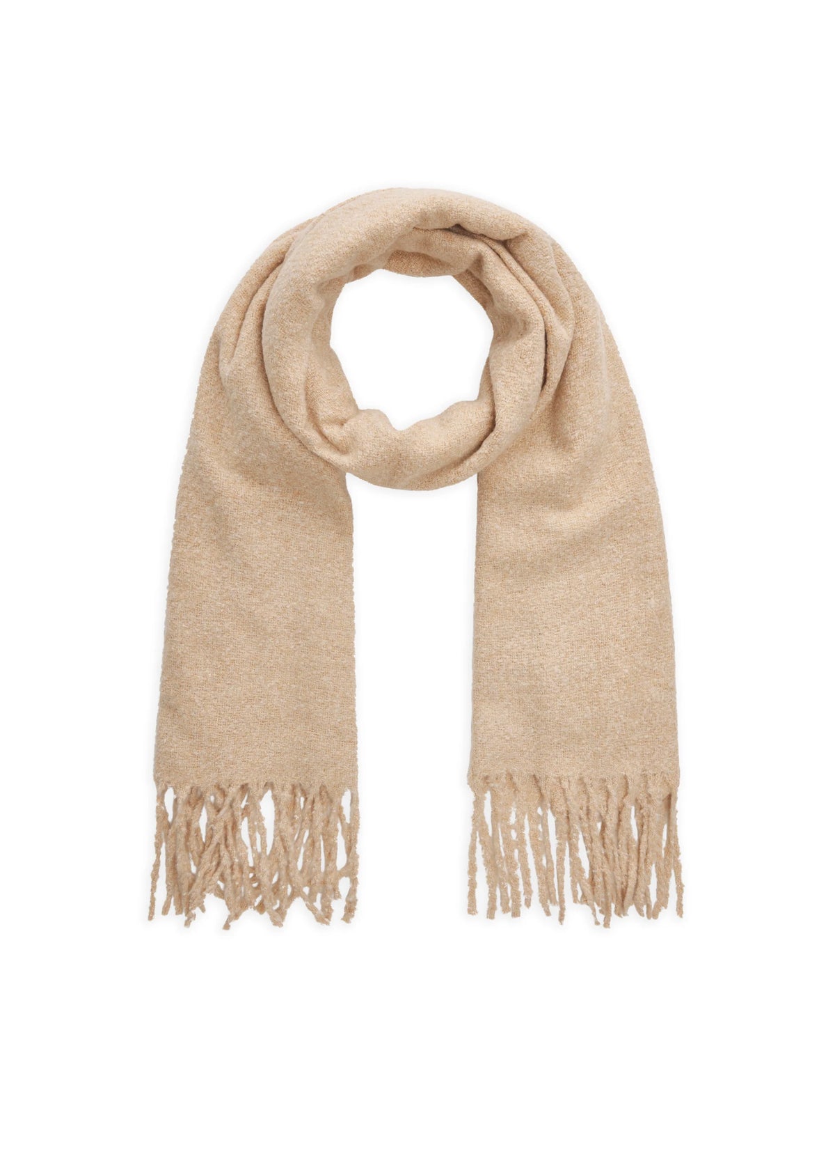 Effen geweven sjaal met franjes - Beige