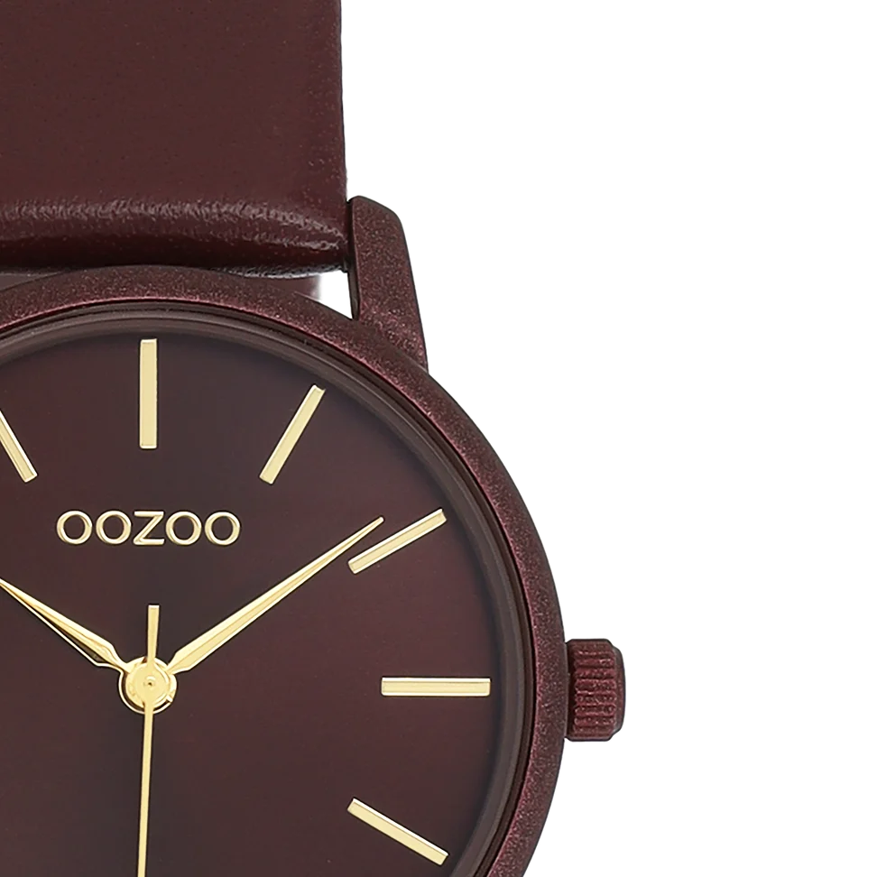 Bordeaux rode OOZOO horloge met bordeaux leren band
