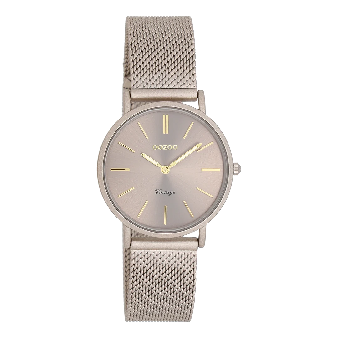 Taupe OOZOO horloge met metalen mesh armband