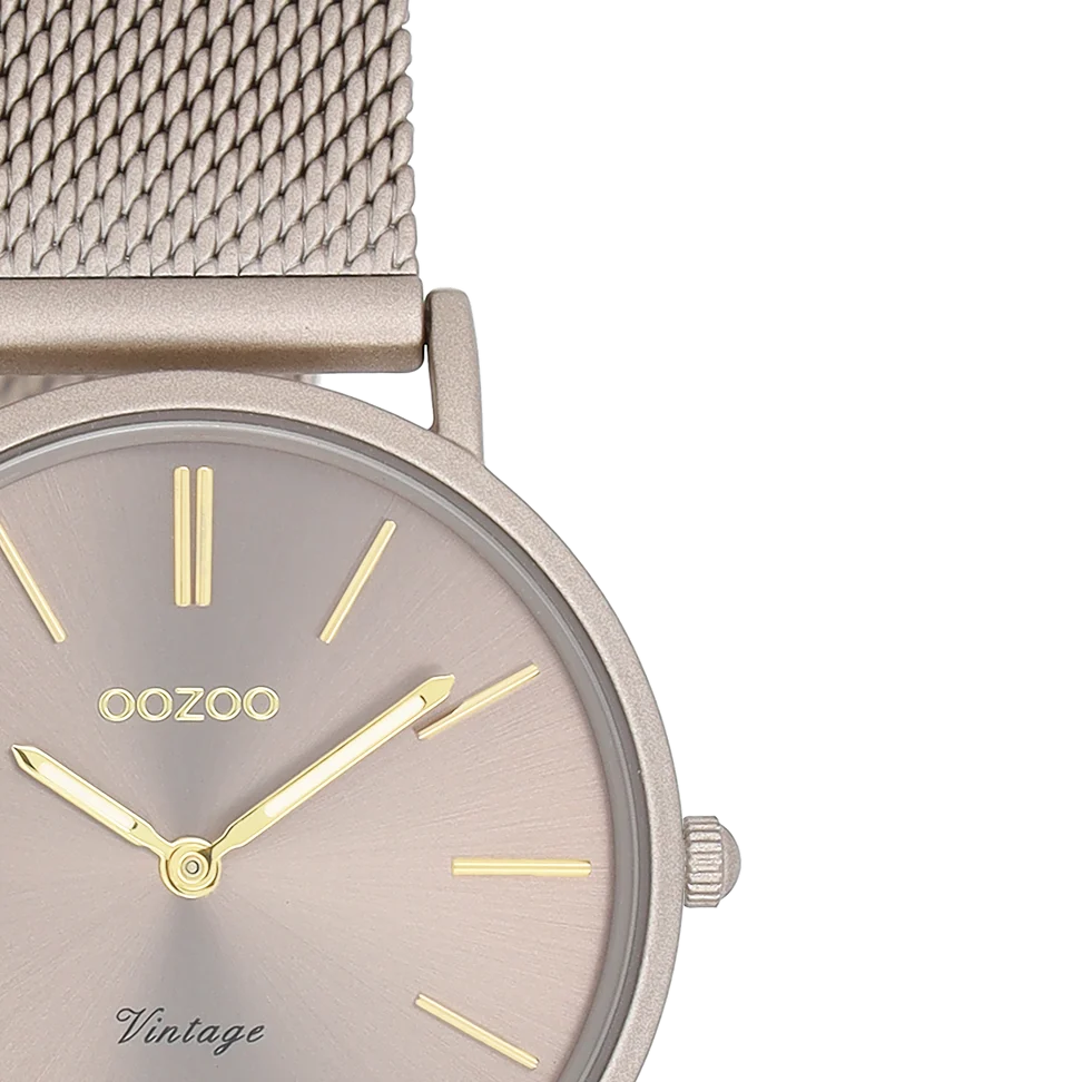 Taupe OOZOO horloge met metalen mesh armband