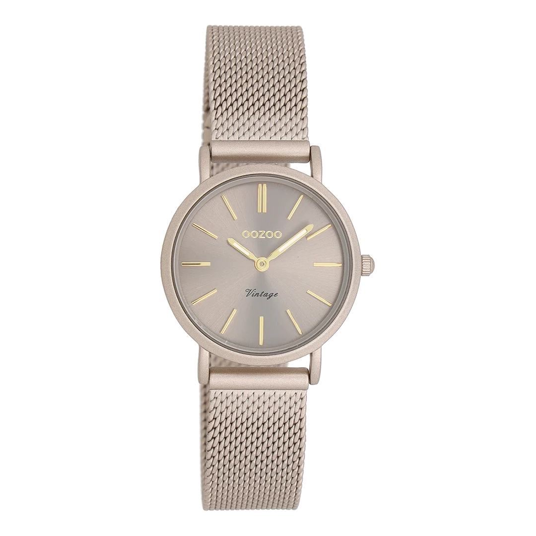 OOZOO horloge in Taupe met metalen mesh armband