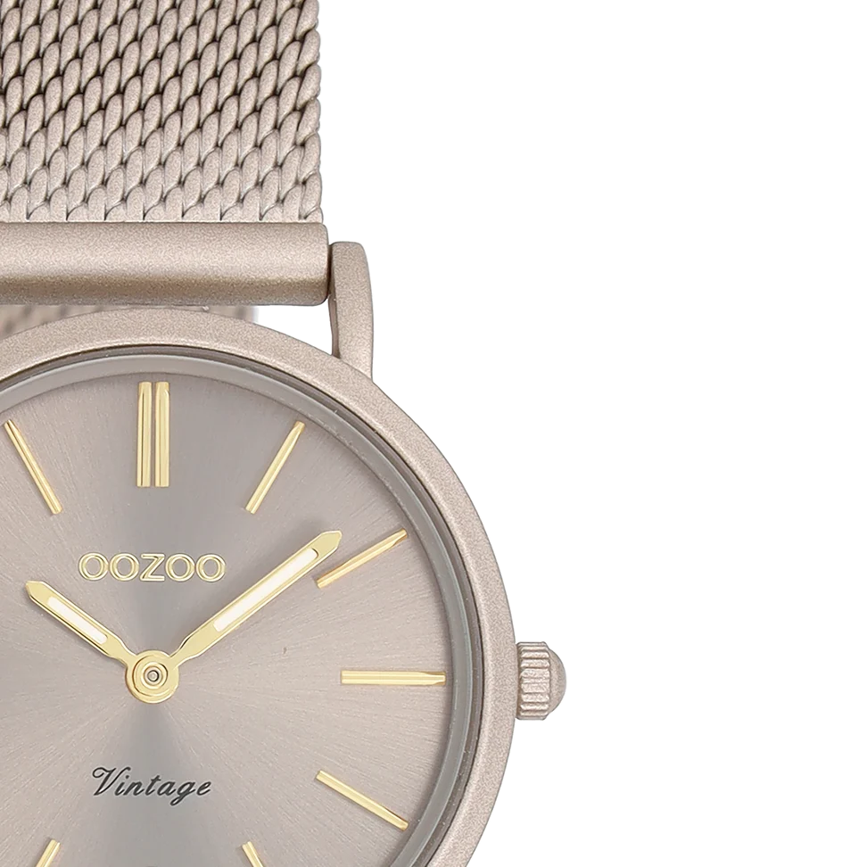 OOZOO horloge in Taupe met metalen mesh armband