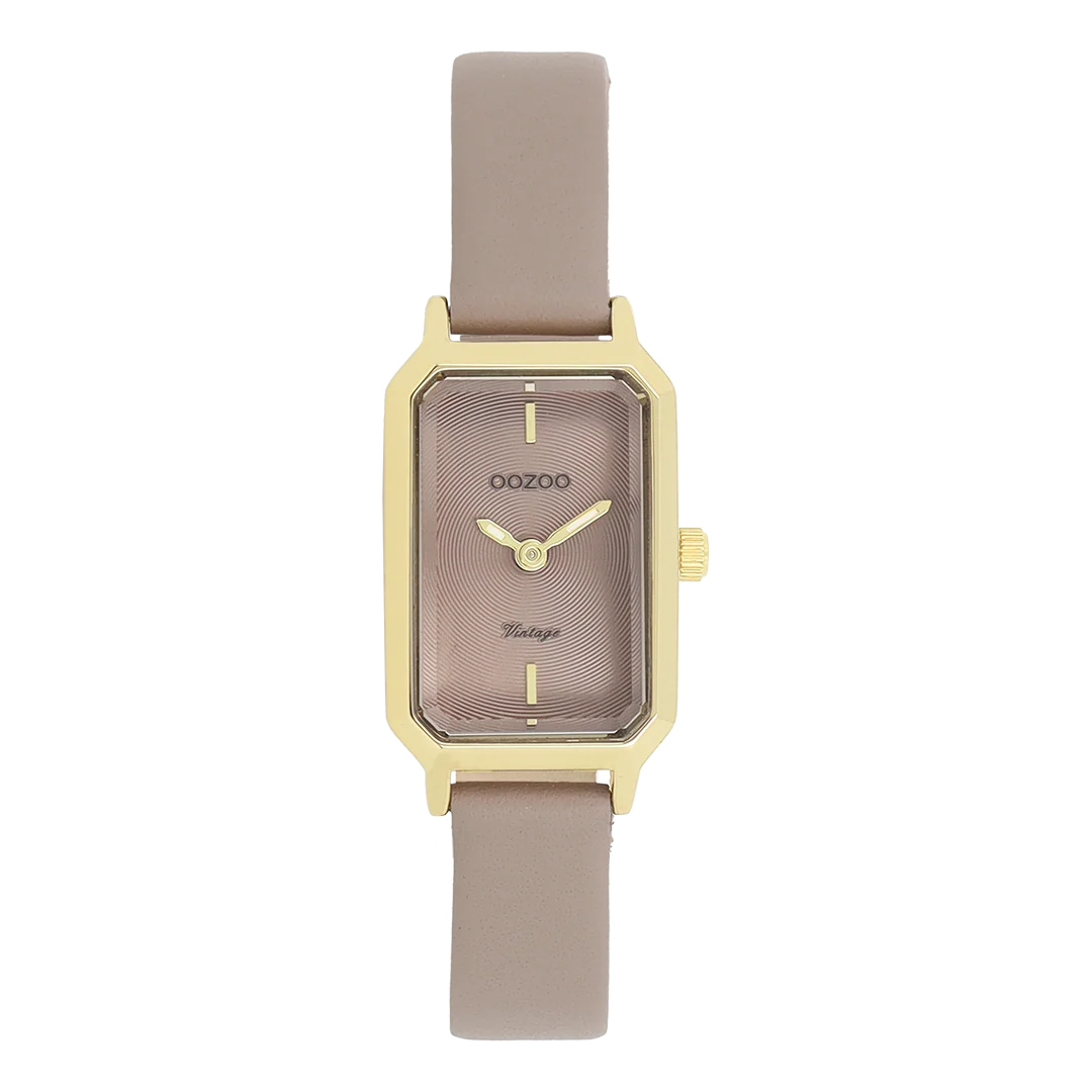 Goudkleurige OOZOO horloge met taupe leren band