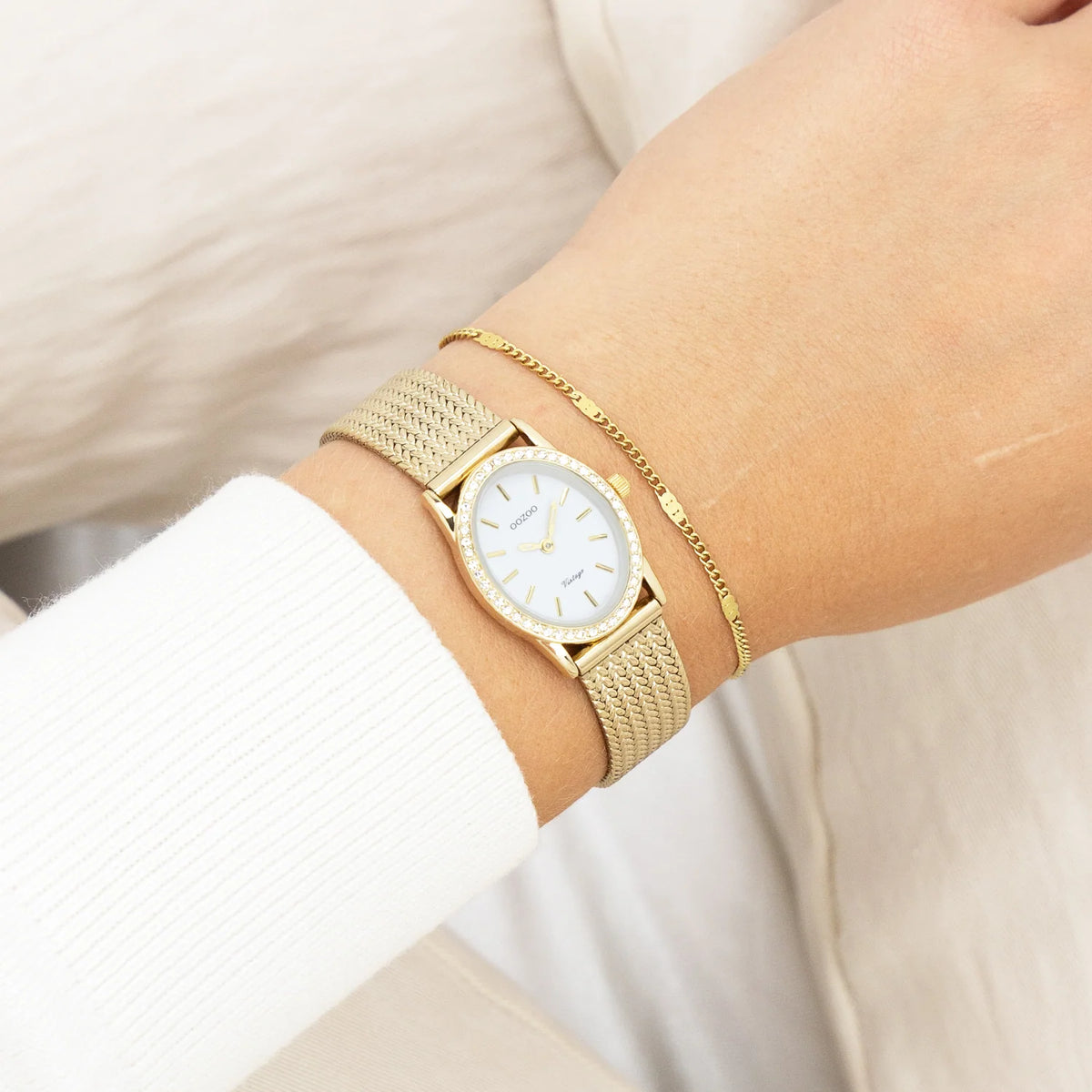 Goudkleurig OOZOO-horloge met metalen V-mesh-armband