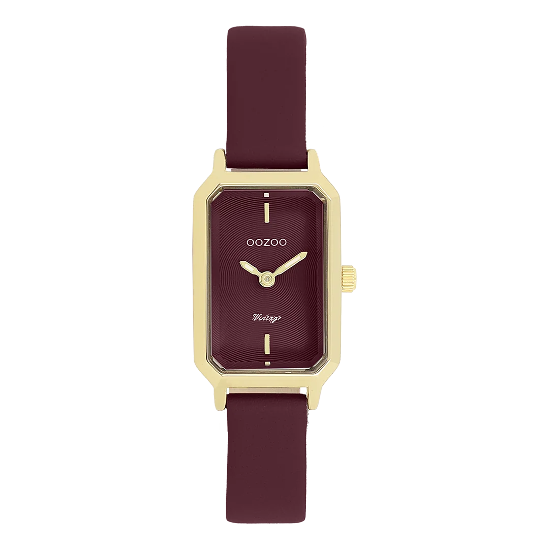 Goudkleurige OOZOO horloge met bordeaux rode leren band