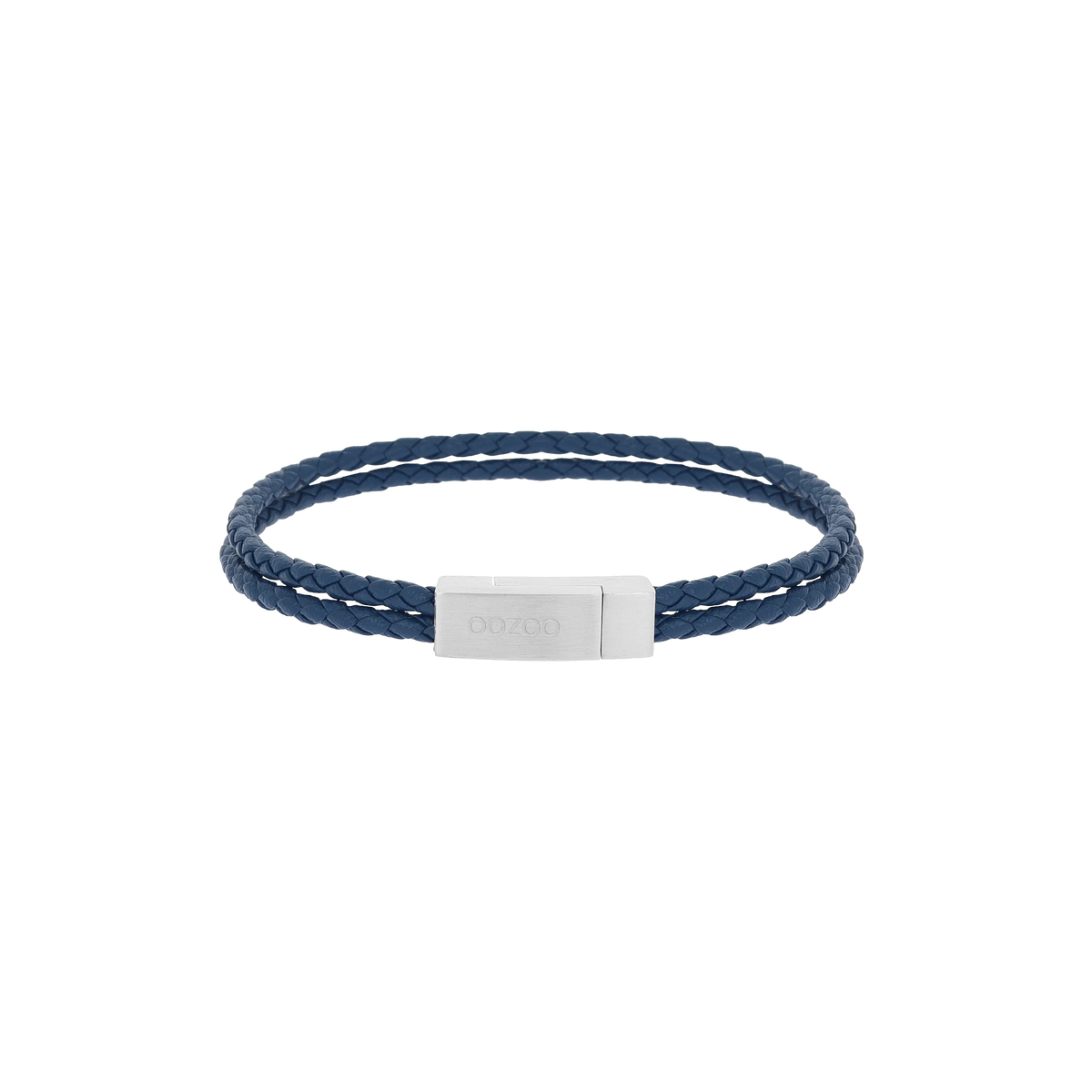 Blauwe gevlochten leren armband