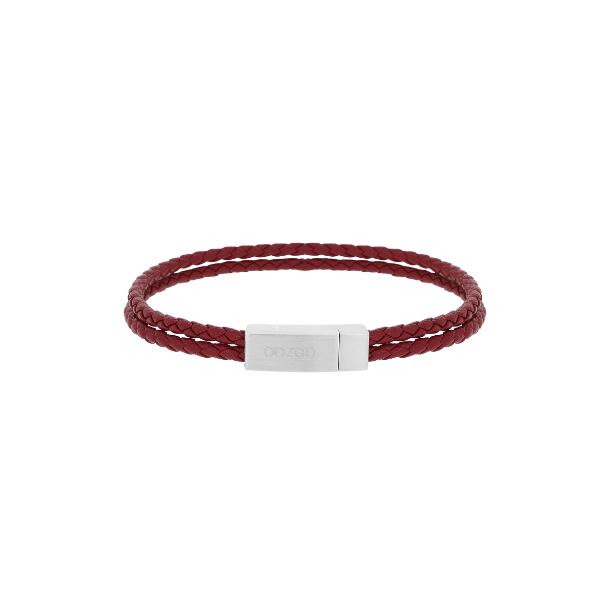 Rode gevlochten leren armband