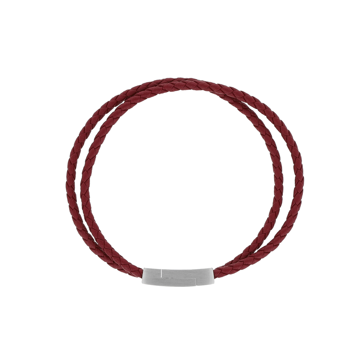 Rode gevlochten leren armband