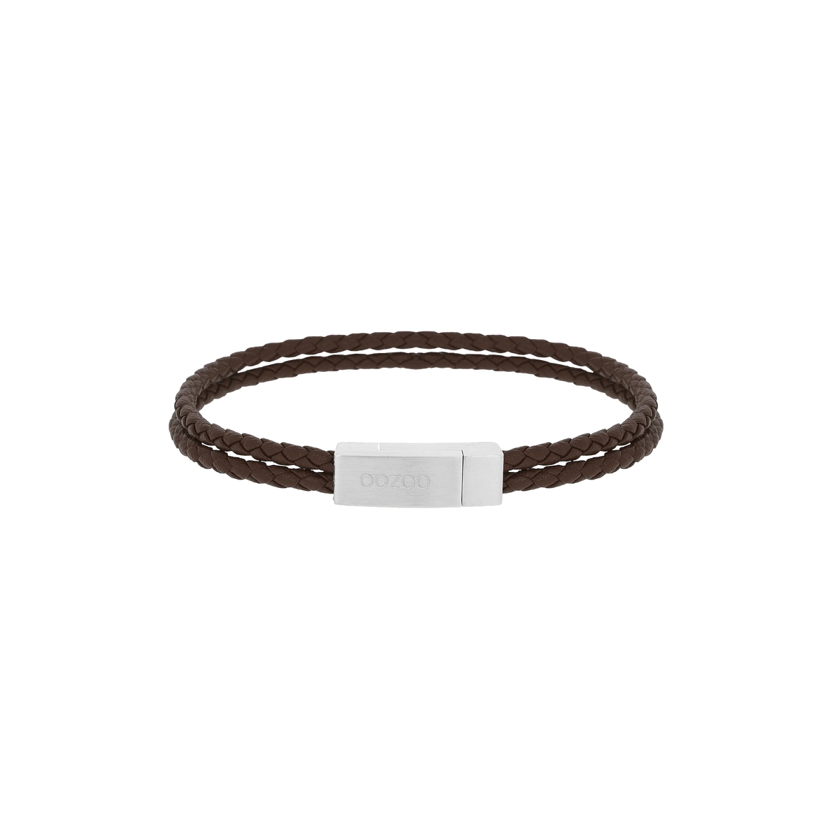 Bruin gevlochten leren armband