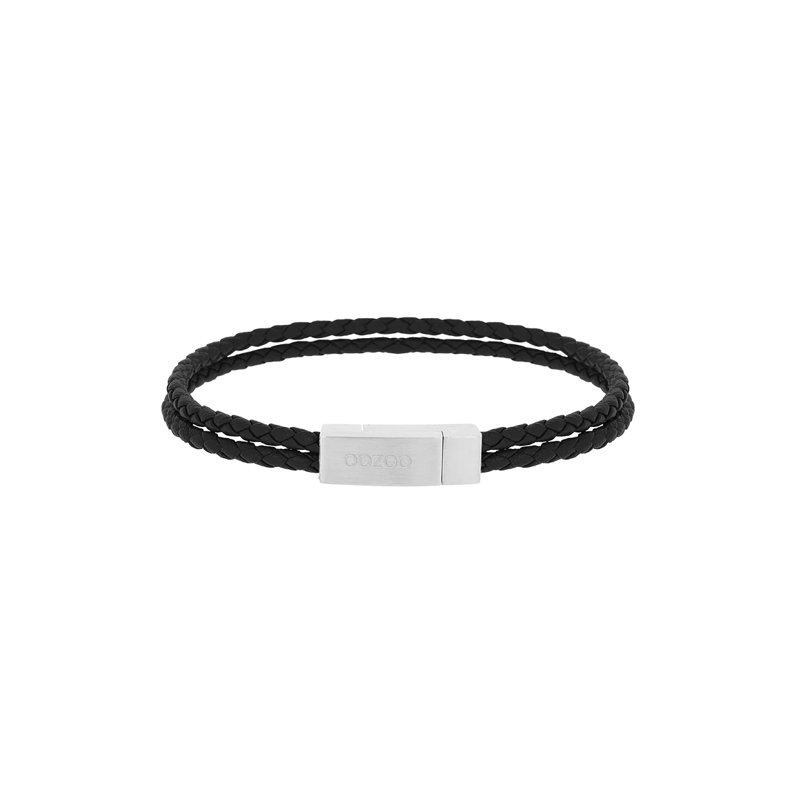 Zwart gevlochten leren armband