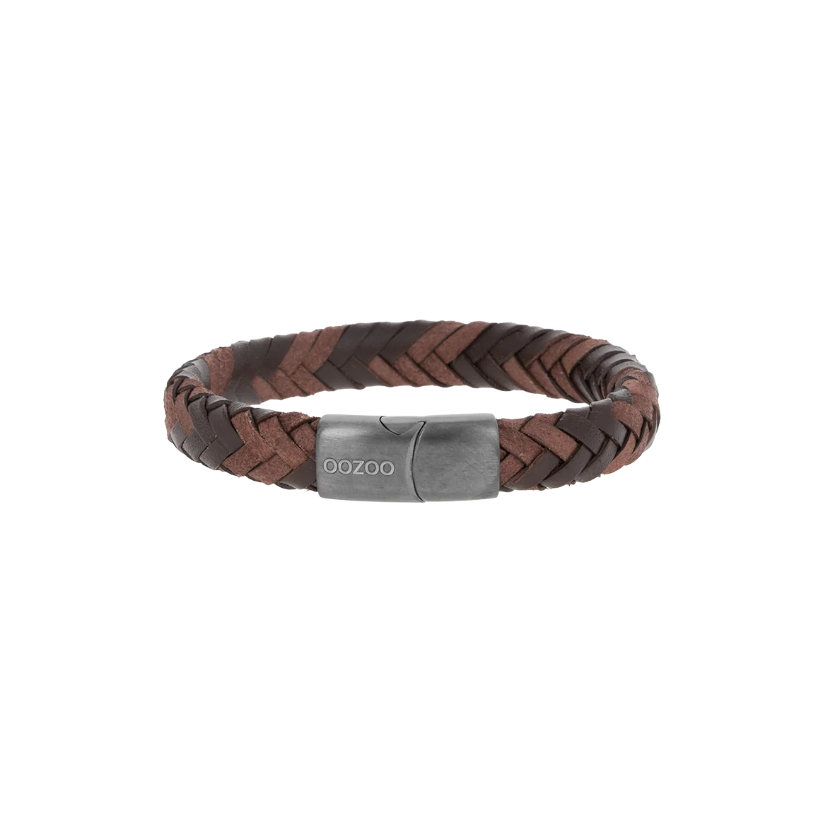 Bruine gevlochten leren armband met titanium sluiting
