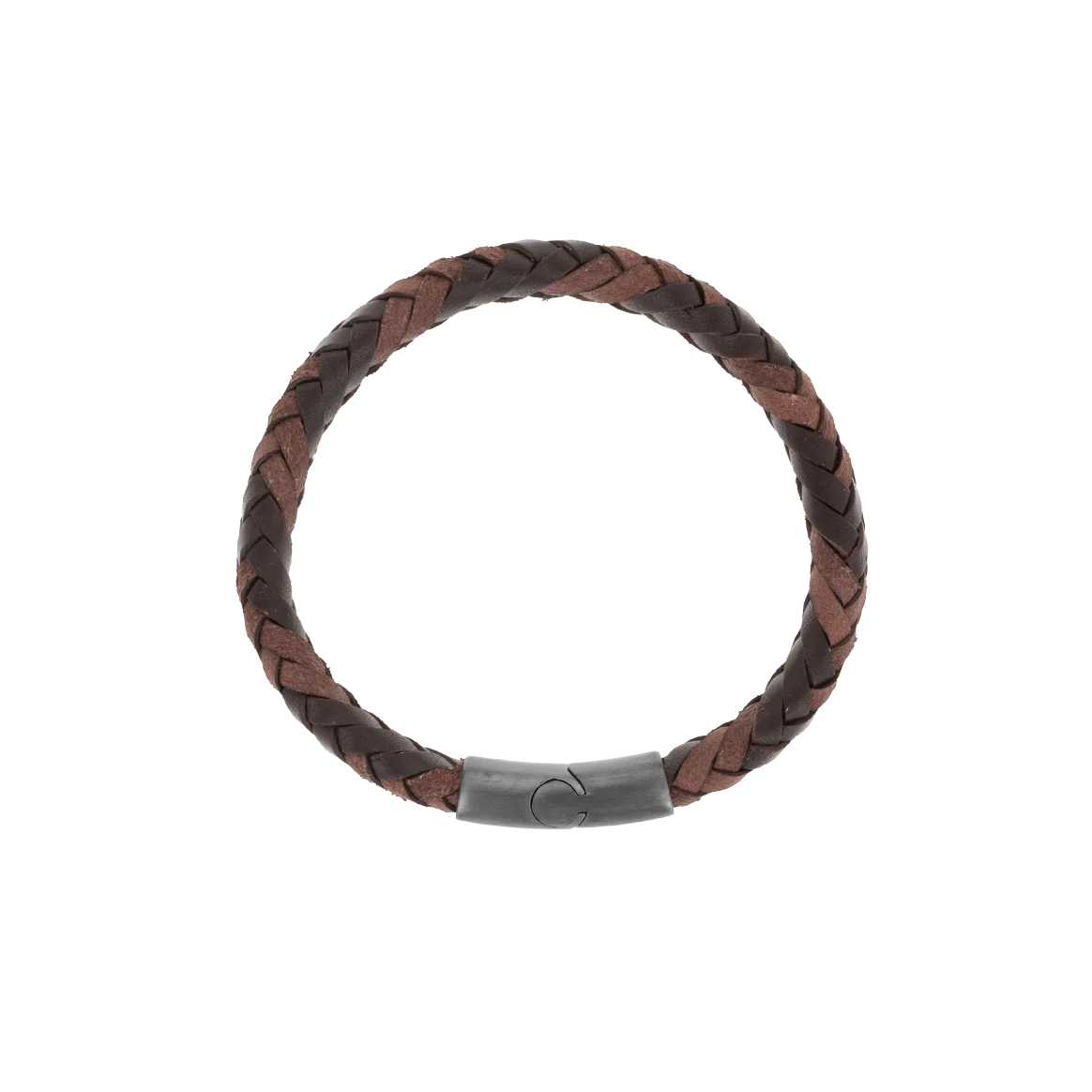 Bruine gevlochten leren armband met titanium sluiting