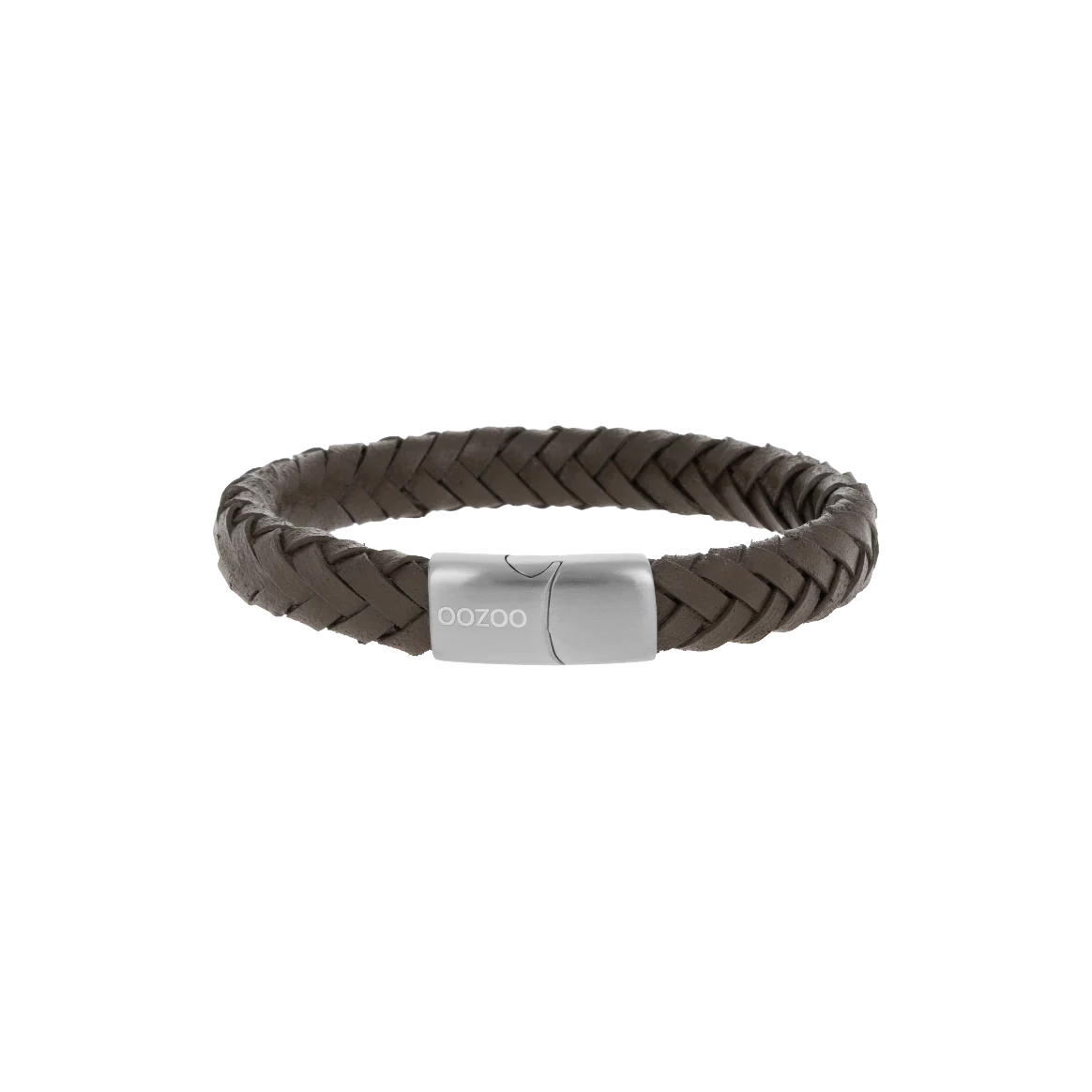 Donkergroene gevlochten leren armband met titanium sluiting