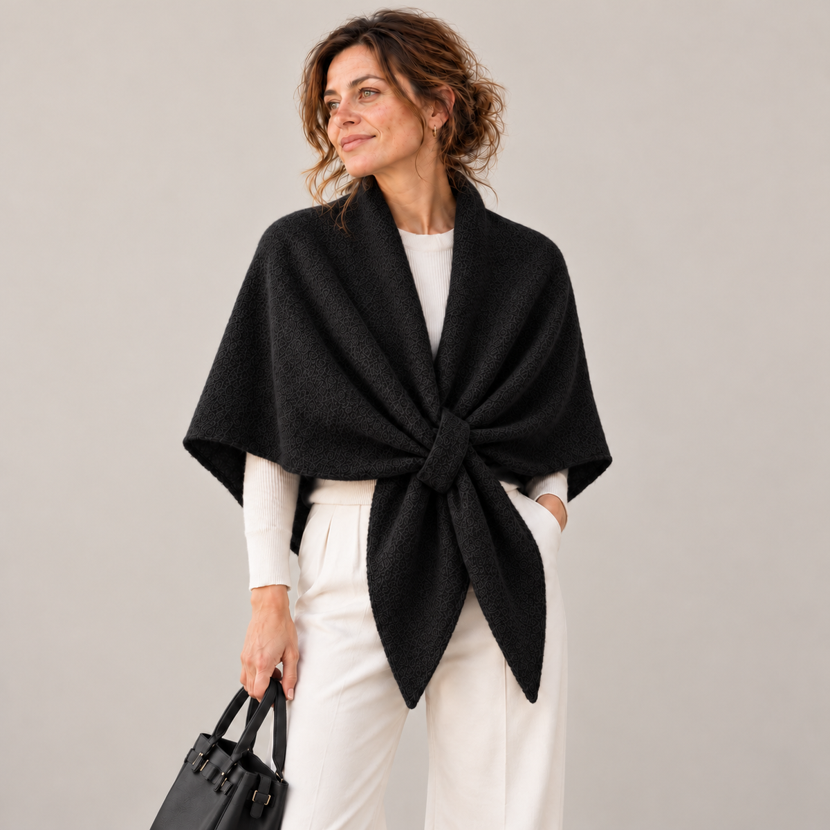 Sjaal driehoekige poncho met lus 2-in-1 Zwart