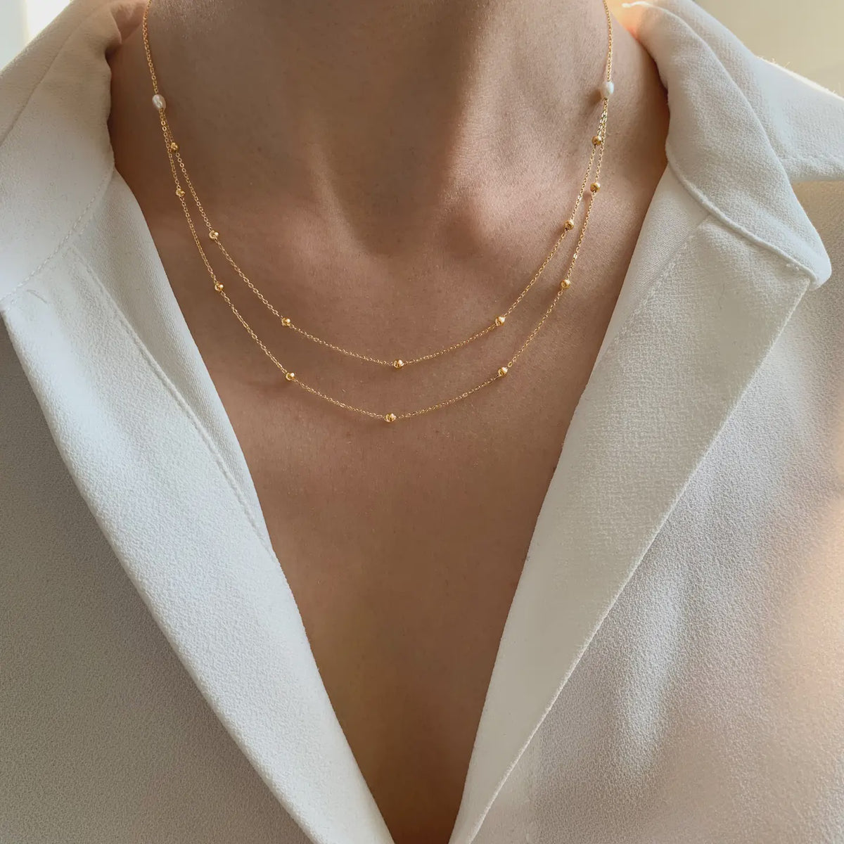 Fijn dubbelrijig ketting met bolletjes