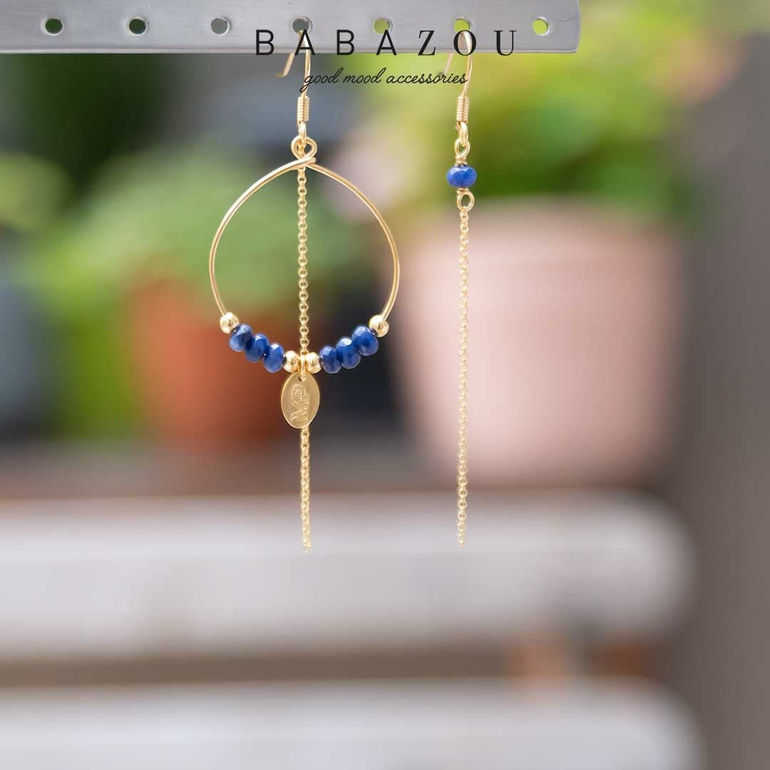 Asymmetrische Oorring Mathilde Gold Blue Babazou