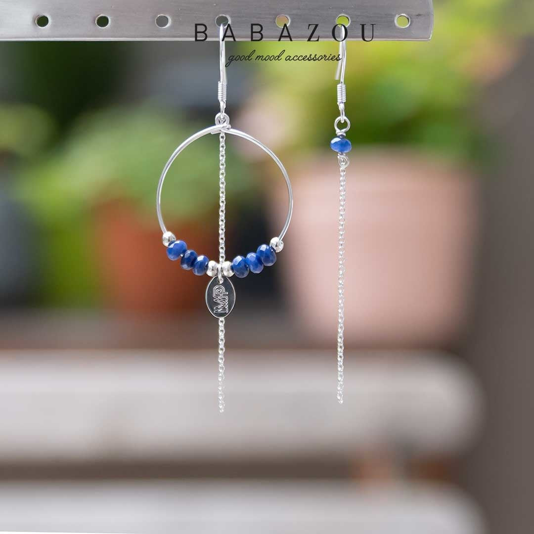 Asymmetrische Oorring Mathilde Silver Blue Babazou