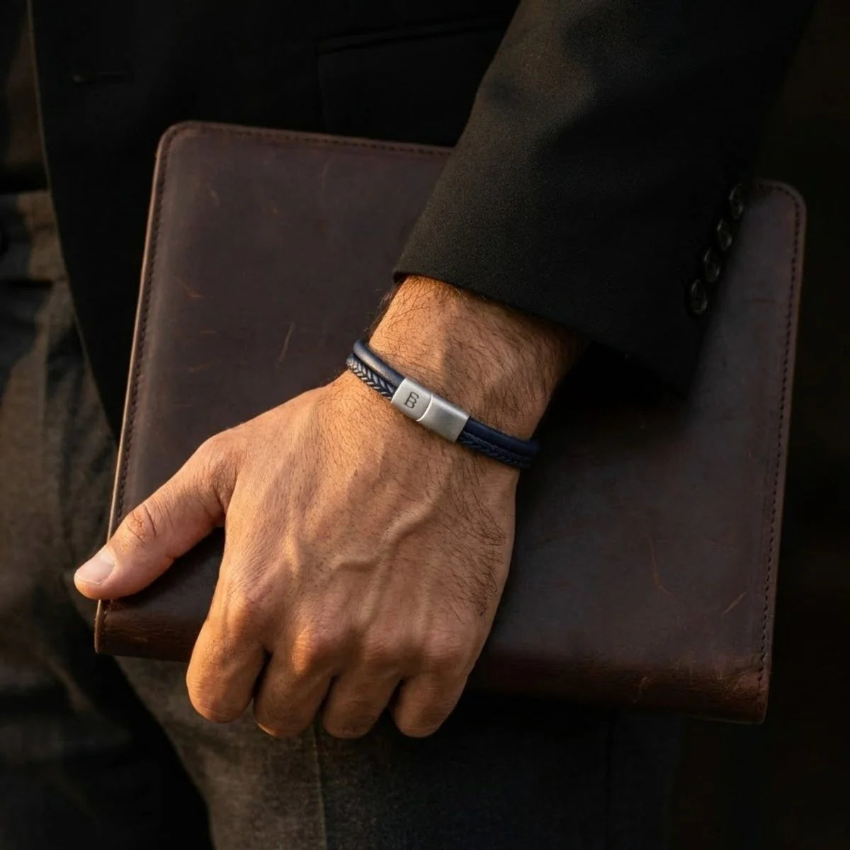Leather Bracelet Denby Jeans Blue  M