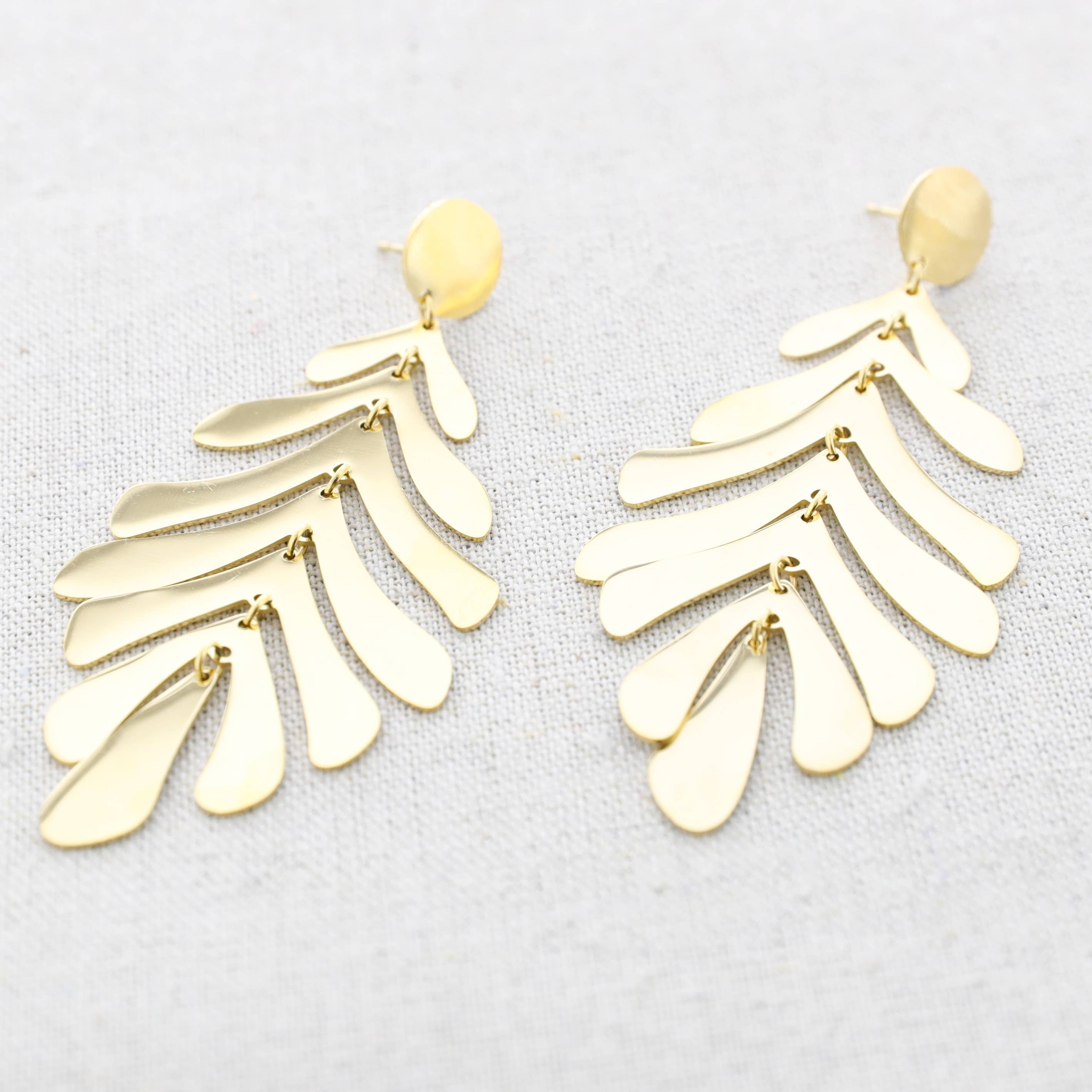 Boucles d'oreilles feuille et pendentif en acier