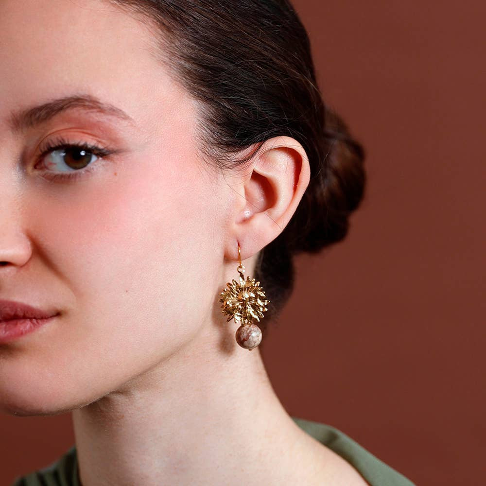 Boucles d'oreilles pendantes Fleur et Perle
