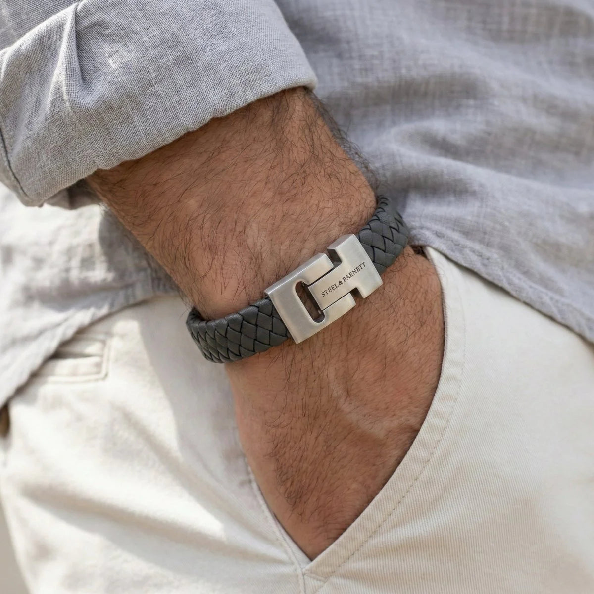 Leather Bracelet Harrison  Dark Grey M